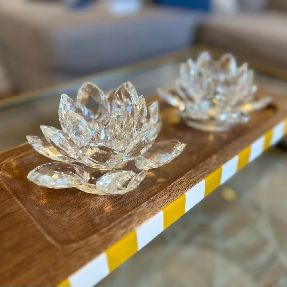 NWT Crystal Lotus Candle Holder Set (2) Shannon by Godinger Dublin, Ireland